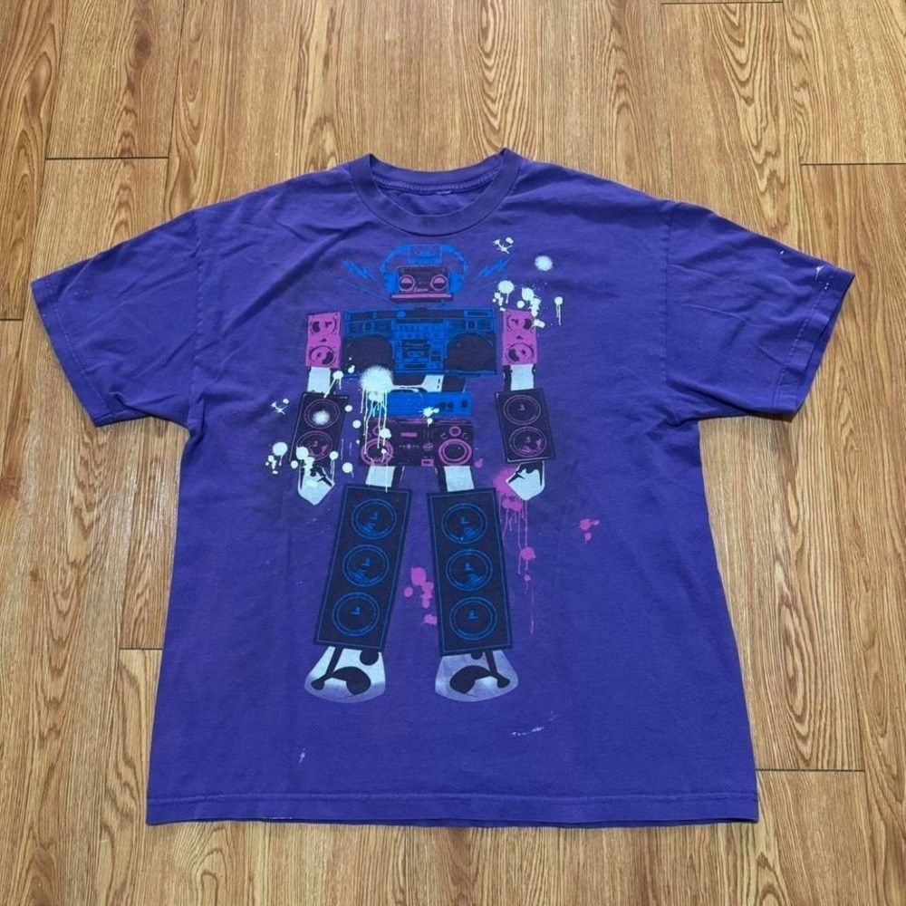 EDM‎ DJ Men's Shirt Purple Paint Stained Music Robot Music Measures XL